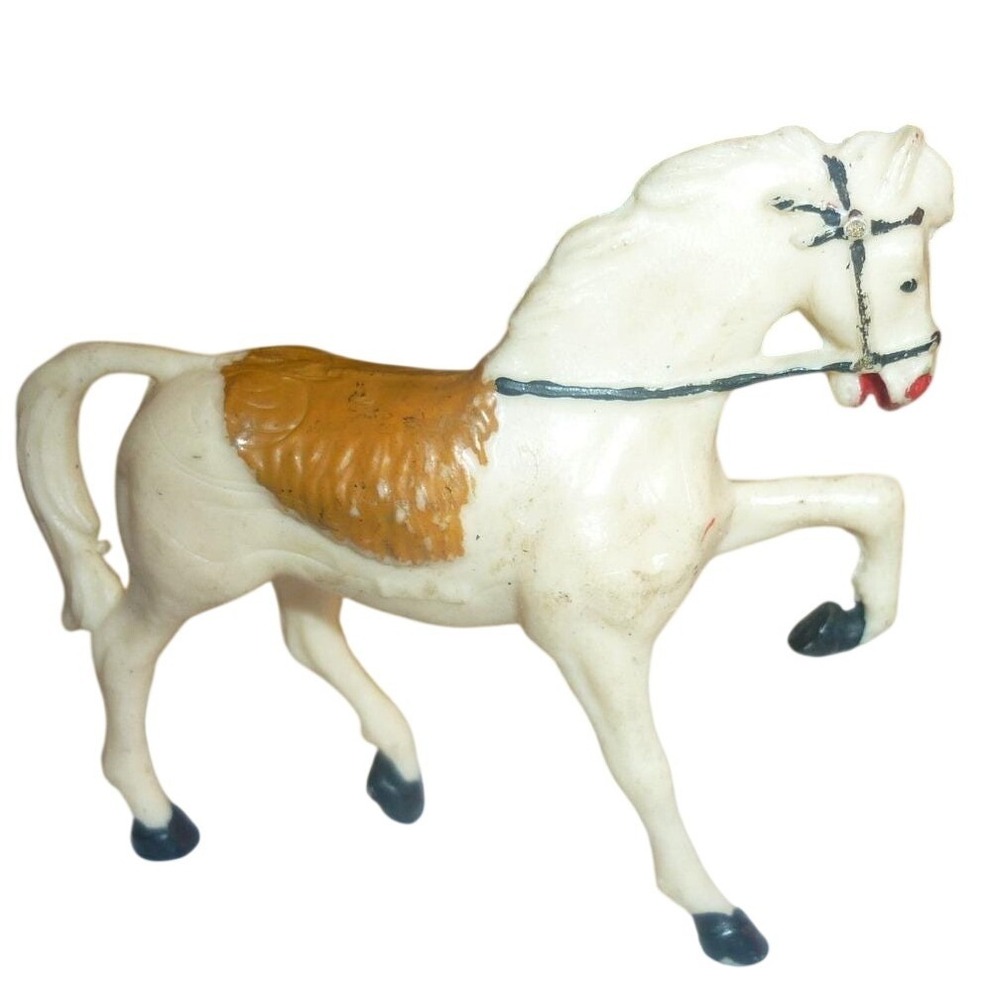 Starlux France Plastic Prancing Horse Figure White Painted Toy Animal Vintage 3"